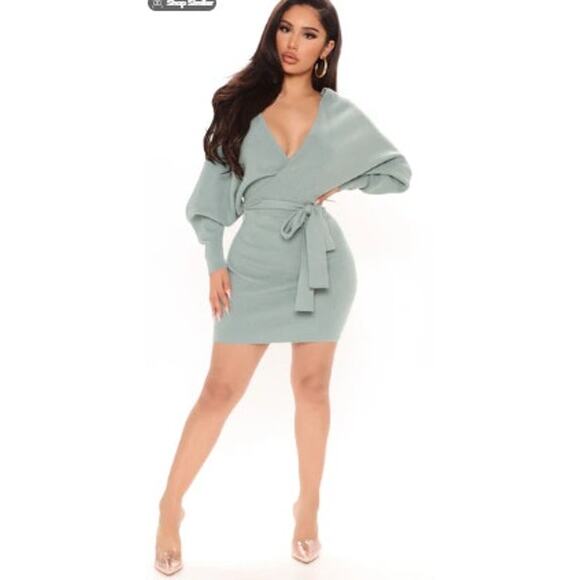 New NWT Plus Size Annabelle Sweater Mini Dress - Sage Size 3X Fashion Nova - Picture 4 of 10